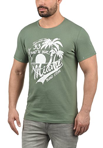 Blend Perry Camiseta Básica De Manga Corta con Estampado para Hombre con con Cuello Redondo con Gráfico, tamaño:L, Color:Laurel Green (77207)