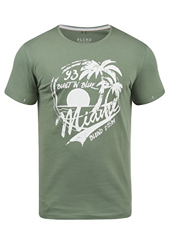 Blend Perry Camiseta Básica De Manga Corta con Estampado para Hombre con con Cuello Redondo con Gráfico, tamaño:L, Color:Laurel Green (77207)