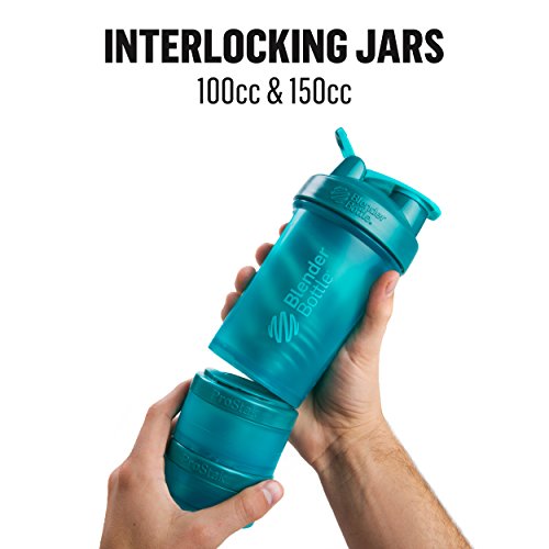 BlenderBottle ProStak Full Color Botella de Agua y Accesorios, Unisex Adulto,  Verde azulado, 650 ml