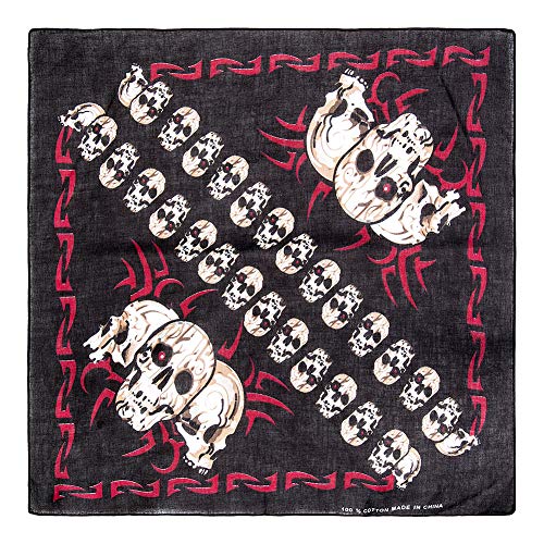 Blue Banana Bandana Punk con Calaveras Estampada - Negro