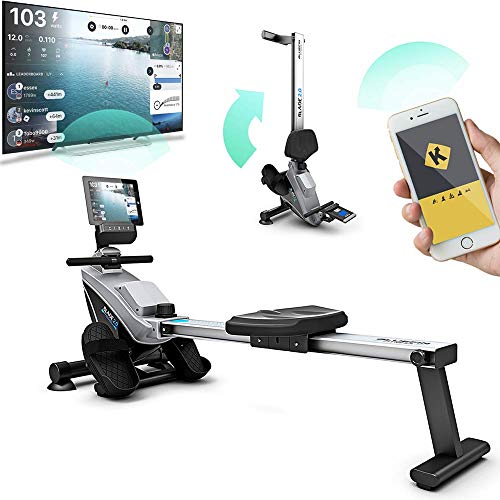 Bluefin Fitness como remar en un Lago sin Salir de casa. La Máquina de Remo Plegable te da 8 Niveles de Resistencia magnética Regulable, transmisión Suave, Pantalla LCD, aplicación para Smartphone.