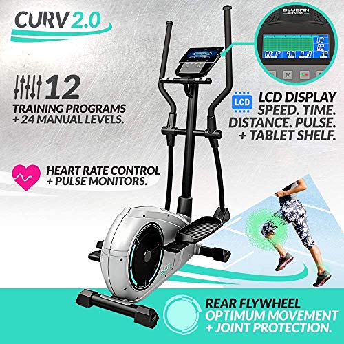 Bluefin Fitness CURV 2.0 Elliptical Cross Trainer Elíptica para casa Air Walker/Compacta/Consola de Fitness Digital LCD/Bluetooth/Aplicación para Smartphone