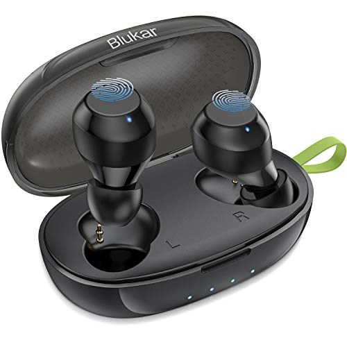 Blukar Auriculares Bluetooth 5.0, Auriculares Inalámbricos Bluetooth TWS Deportivos In-Ear Estéreo HiFi IPX5 Impermeable Control Táctil con Mini Caja de Carga y Micrófono para iPhone y Android