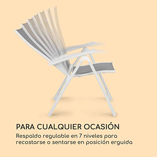 Blumfeldt Cádiz Garden Chair - Dos sillas de jardín, Plegables, Estructura Aluminio, Protección Pintura en Polvo, Tela 2x2 MTS. de Secado rápido, Respaldo 7 Posiciones, Blanco/Gris Claro