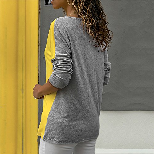 Blusa Moda Patchwork Casual para Mujer Sudadera con Capucha Tallas Grandes Color Block Tallas Grandes O-Neck Manga Larga Camiseta Tops Invierno Abrigos Liquidación de Venta SHOBDW (Gris,L)