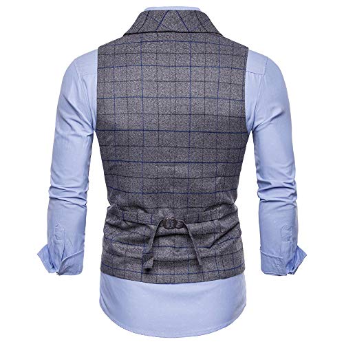 Bmeigo Chaleco para Hombre Manga Chalecos Slim Fit Tweed de Cuello en V Traje de Negocios Vintage Check Top de Doble Botonadura Boda Ceremonia