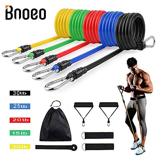 Bnoeo Bandas Elasticas Fitness Musculacion - Apilables hasta Las 100lbs. Tubos de Entrenamiento para Deportes Interiores o Exteriores, Fitness,Fuerza y Velocidad, Gimnasio en casa o Yoga