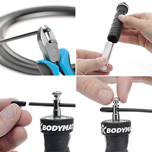 BODYMATE Comba prémium con Mangos Antideslizantes | Incluye 2 Pesos extraíbles y 2 Cuerdas de Acero Ajustables con protección Extra contra el Desgaste | para Crossfit, Entrenamiento Funcional, Boxeo