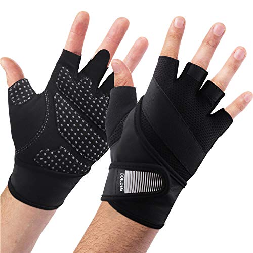 boildeg Guantes Gimnasio Hombre Mujer,Guantes Pesas Gym Guantes Fitness Transpirable con Protección Completa de Muñeca y Palma para Crossfit Levantamiento de Pesas Musculación (Black, L)