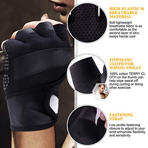 boildeg Guantes Gimnasio Hombre Mujer,Guantes Pesas Gym Guantes Fitness Transpirable con Protección Completa de Muñeca y Palma para Crossfit Levantamiento de Pesas Musculación (Negro,M)