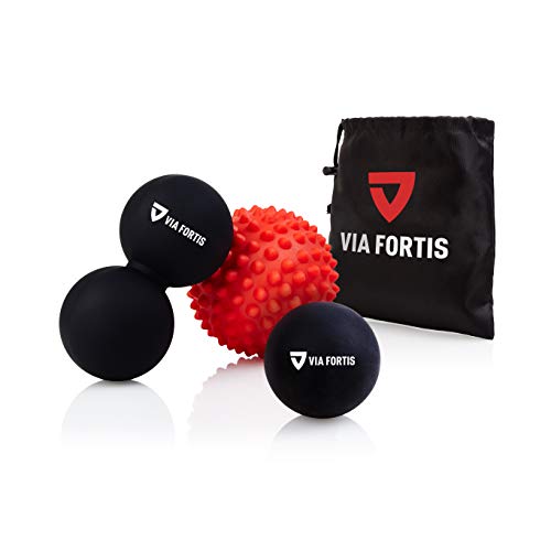 Bola de Masaje Miofascial y Muscular (Juego de 3) de VIA FORTIS | Conjunto de una Pelota Lacrosse Sencilla, de Una Doble y de Otra con Pinchos | Productos para la Espalda, los Hombros, los Pies y Más