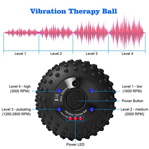 Bola de Masaje Vibrante , Pelota de masaje vibrante de 4 velocidades, Pelota de Masaje Muscular Terapia Física, Relajación para Muscular Fitness Pilates Yoga