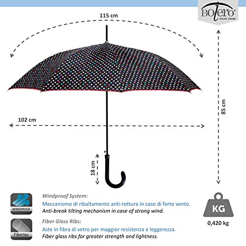 Bolero paraguas de lluvia largo clásico, cortavientos y automático, apertura automática para permitir una mano, tejido pongee