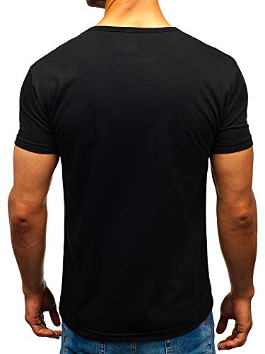 BOLF Hombre Camiseta de Manga Corta Escote Redondo Camiseta de Algodón Estampada Crew Neck Fitness Entrenamiento Estilo Diario J.Style KS1834 Negro L [3C3]