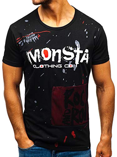 BOLF Hombre Camiseta de Manga Corta Escote Redondo Camiseta de Algodón Estampada Crew Neck Fitness Entrenamiento Estilo Diario J.Style KS1834 Negro L [3C3]