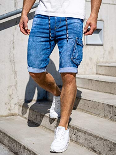 BOLF Hombre Pantalón Corto Pantalones Vaqueros Denim Shorts Sombreado Pantalón de Algodón Estilo Diario M.Sara KR1206 Azul Oscuro L [7G7]