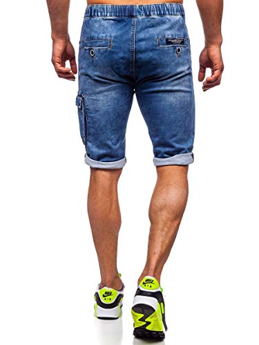 BOLF Hombre Pantalón Corto Pantalones Vaqueros Denim Shorts Sombreado Pantalón de Algodón Estilo Diario M.Sara KR1206 Azul Oscuro L [7G7]