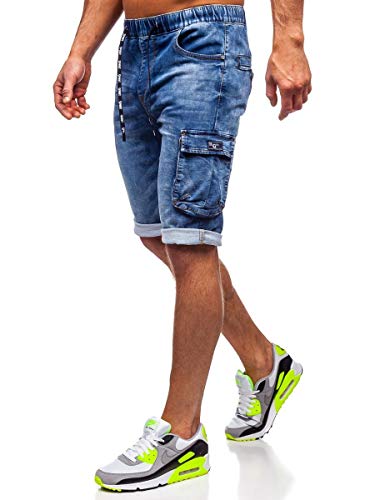 BOLF Hombre Pantalón Corto Pantalones Vaqueros Denim Shorts Sombreado Pantalón de Algodón Estilo Diario M.Sara KR1206 Azul Oscuro L [7G7]