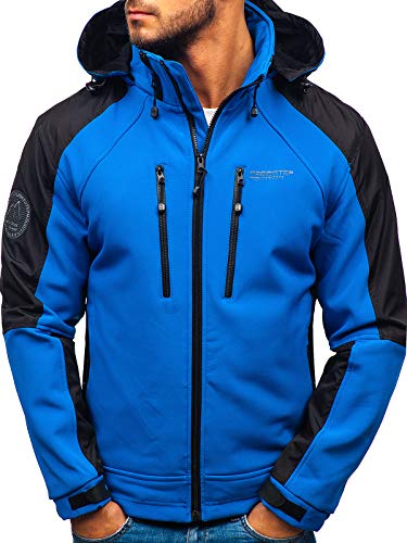 BOLF Hombre Softshell Chaqueta con Capucha Funciones Chaqueta Impermeable Cortaviento Transpirable Freestep P06 Azul S [4D4]