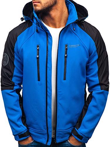 BOLF Hombre Softshell Chaqueta con Capucha Funciones Chaqueta Impermeable Cortaviento Transpirable Freestep P06 Azul S [4D4]