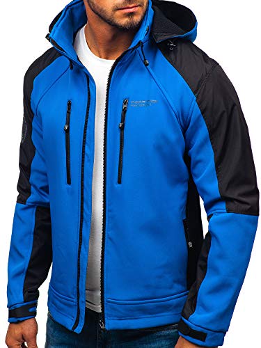 BOLF Hombre Softshell Chaqueta con Capucha Funciones Chaqueta Impermeable Cortaviento Transpirable Freestep P06 Azul S [4D4]