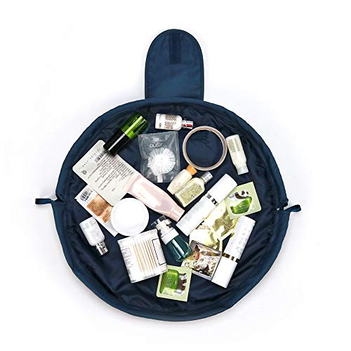 Bolsa cosmética para las mujeres, Viajes Moda Bolsas de maquillaje de belleza, a prueba de agua bolsas de cosméticos Baño organizadora de Mujeres portátil Baño gancho lavarse encima de bolsa,Azul