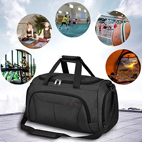 Bolsa de Deporte Hombre Bolsas Gimnasio Mujer con Compartimento para Zapatos Bolsos de Viaje Grande Impermeable Deportivos Fin de Semana Travel Gym Bag 40L Negro