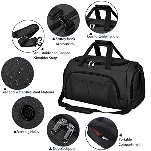 Bolsa de Deporte Hombre Bolsas Gimnasio Mujer con Compartimento para Zapatos Bolsos de Viaje Grande Impermeable Deportivos Fin de Semana Travel Gym Bag 40L Negro