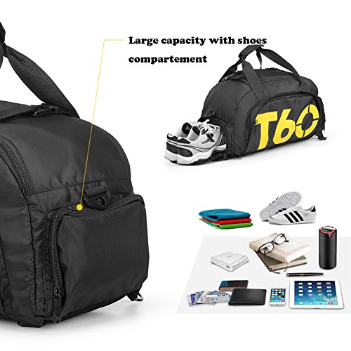 Bolsa de deportes unisex de 35 L, de gran capacidad, con compartimento para zapatos, de Obling, color Negro con amarillo., tamaño 45*25*30 CM