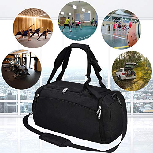 Bolsa Deporte Bolsa Gimnasio de Viaje Impermeable Bolsos Deportivos Fin de Semana Travel Duffle Bag para Hombre y Mujer Negro