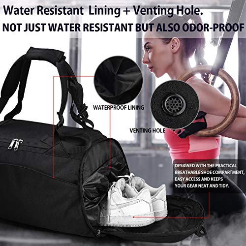 Bolsa Deporte Bolsa Gimnasio de Viaje Impermeable Bolsos Deportivos Fin de Semana Travel Duffle Bag para Hombre y Mujer Negro