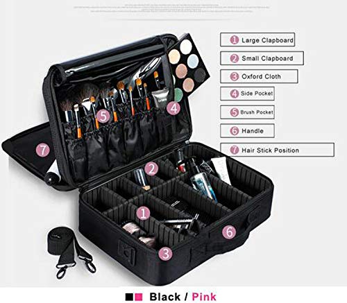 Bolsa organizadora de maquillaje profesional para mujer, bolsa de cosméticos, de gran capacidad, maleta de almacenamiento de múltiples capas, color negro M 3 capas