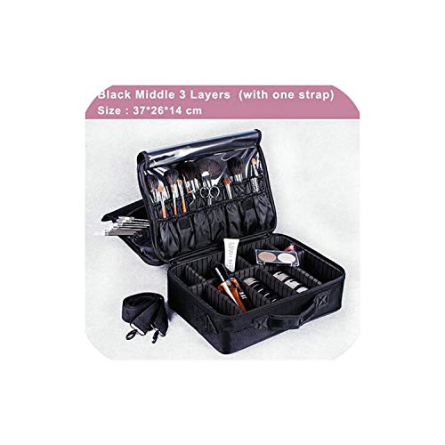 Bolsa organizadora de maquillaje profesional para mujer, bolsa de cosméticos, de gran capacidad, maleta de almacenamiento de múltiples capas, color negro M 3 capas