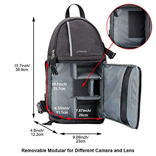 Bolso de Hombro para cámara ARVOK, Mochila Impermeable para cámara con Funda para Lluvia y sujección para trípode, Bolso para cámara Profesional para Canon Nikon Sony Fujifilm DSLR, SLR y Objetivos