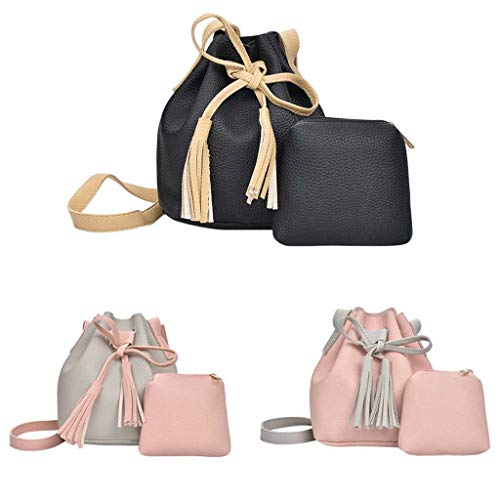 Bolsos de Mujer Bolso pequeño de Las señorasLas Mujeres del Color del Caramelo de un Hombro pequeña Mochila Borla Cubo Bolsa con Paquete de Hija Gusspower