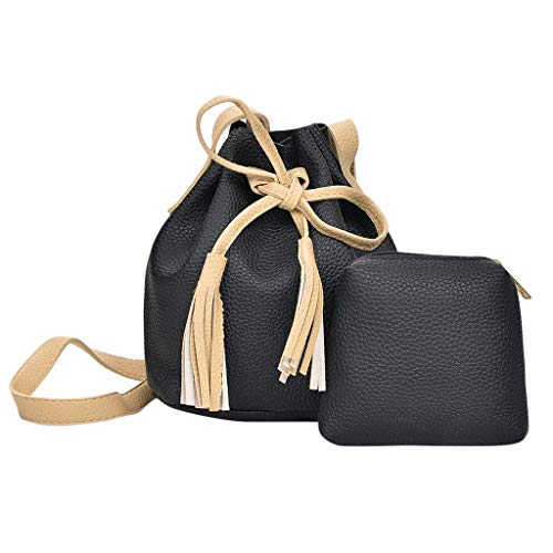 Bolsos de Mujer Bolso pequeño de Las señorasLas Mujeres del Color del Caramelo de un Hombro pequeña Mochila Borla Cubo Bolsa con Paquete de Hija Gusspower