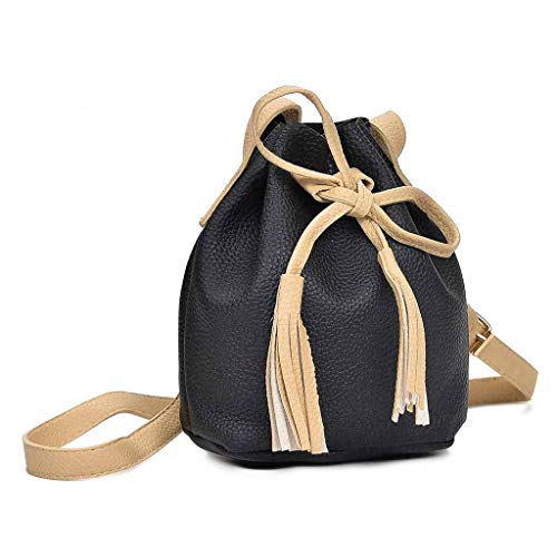 Bolsos de Mujer Bolso pequeño de Las señorasLas Mujeres del Color del Caramelo de un Hombro pequeña Mochila Borla Cubo Bolsa con Paquete de Hija Gusspower