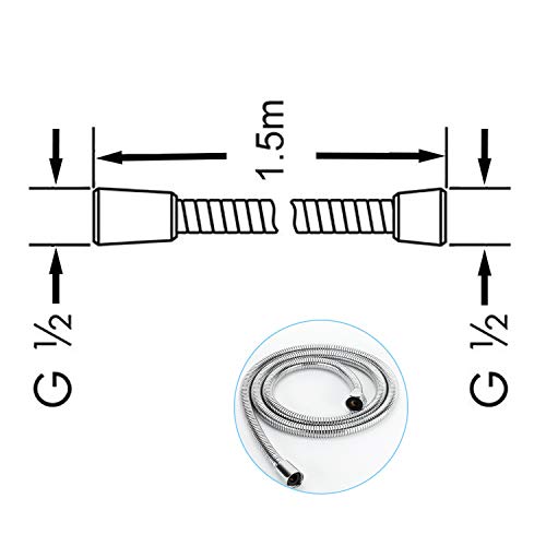 BONADE Manguera de Ducha 1,5 m Flexible Manguera Universal G 1/2 para Cabezal de Ducha, Anti-torsión Anti-explosión Flexo de Acero Inoxidable Adapta a Todas las griferias y Barras de Ducha