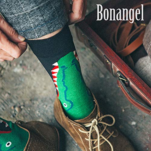 BONANGEL Calcetines Estampados Hombre, Hombres Ocasionales Calcetines Divertidos Impresos de Algodón de Pintura Famosa de Arte Calcetines, Calcetines de Colores de moda (12 Pares-Crocodile)