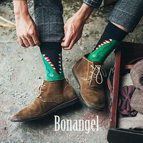 BONANGEL Calcetines Estampados Hombre, Hombres Ocasionales Calcetines Divertidos Impresos de Algodón de Pintura Famosa de Arte Calcetines, Calcetines de Colores de moda (10 Pares-Shark 3)