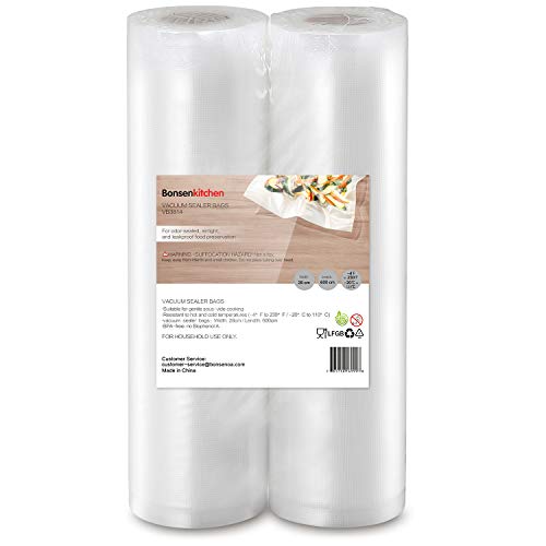 Bonsenkitchen Rollos al Vacio para Envasadora al Vacío, 2 Rollos 28 x 600cm Bolsas de Vacio Gofradas para Conservación de Alimentos y Sous Vide Cocina & Boilable - VB3814