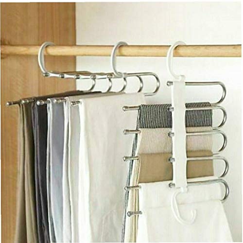 Bontand 5 En 1 Rack Shelves Pant Inoxidable Acero Ropa Perchas Multi-Funcional Suspensión Mágica Armario