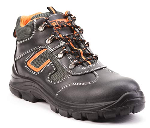 Botas de Seguridad de Cuero para Hombres Botas de Seguridad para hombresPuntera de Acero S3 SRC Calzado de Trabajo al Tobillo de Cuero 6652 Black Hammer (44 EU)