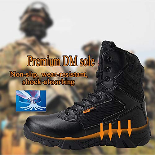 Botas tácticas Militares Impermeables ailishabroy para Hombre Army Jungle Boots TAC Side Zip Zapatillas de Deporte（Negro 43）