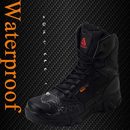 Botas tácticas Militares Impermeables ailishabroy para Hombre Army Jungle Boots TAC Side Zip Zapatillas de Deporte（Negro 43）