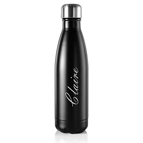 Botella de agua de acero inoxidable, botella para 12 horas calientes y 24 horas frías, botella deportiva ideal para trabajo, gimnasio, viajes, 500 ml, Negro brillante