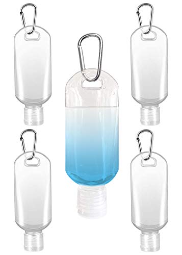 Botellas de viaje recargables para desinfectantes de manos, contenedores transparentes de plástico vacíos, contenedores líquidos con mosquetón (5 unidades)