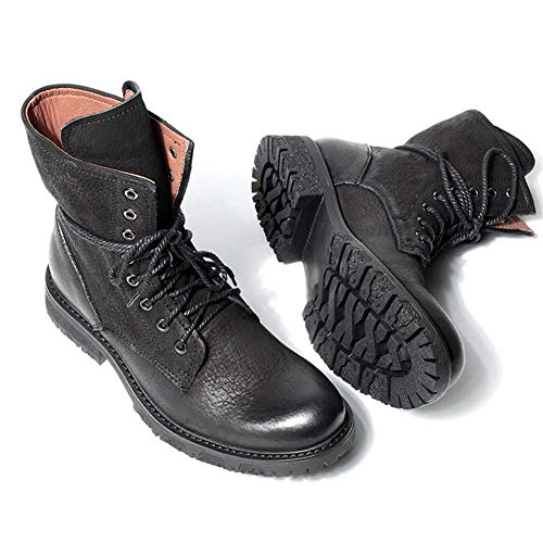 Botines De Hombre Botas De Motociclista De Trabajo Informal Botas De Cuero con Punta Redonda Y Cordones Botas De Combate del Ejército para Caballeros para Otoño Invierno,Negro,42