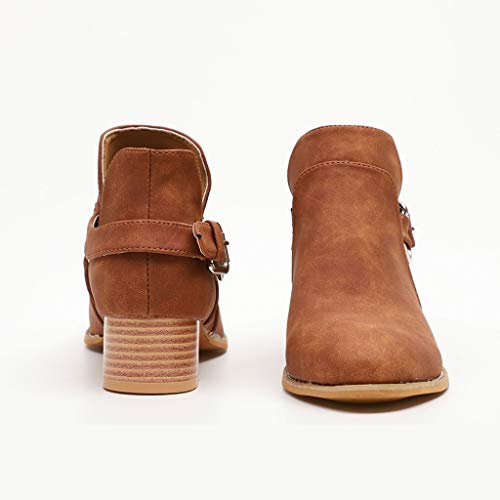 Botines Piel Mujer Otoño, Botines Hebillas Botas Bajos Clásico Zapatos Tacon Ancho Puntiagudos Botines Abiertos Fiesta Universidad Comodos Antideslizante(marrón,38.5)