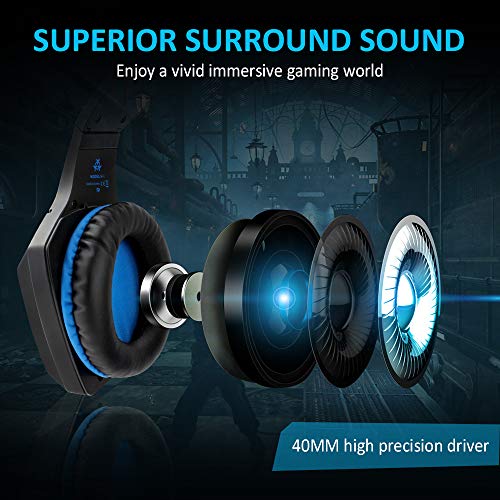 Bovon Cascos Gaming, Auriculares PS4 con Micrófono Cancelación de Ruido & Luz LED RGB, Cascos Gamer Xbox One Bass Surround con Orejeras de Memoria Suave para Nintendo Switch/Mac/PC/Tablet/Juego